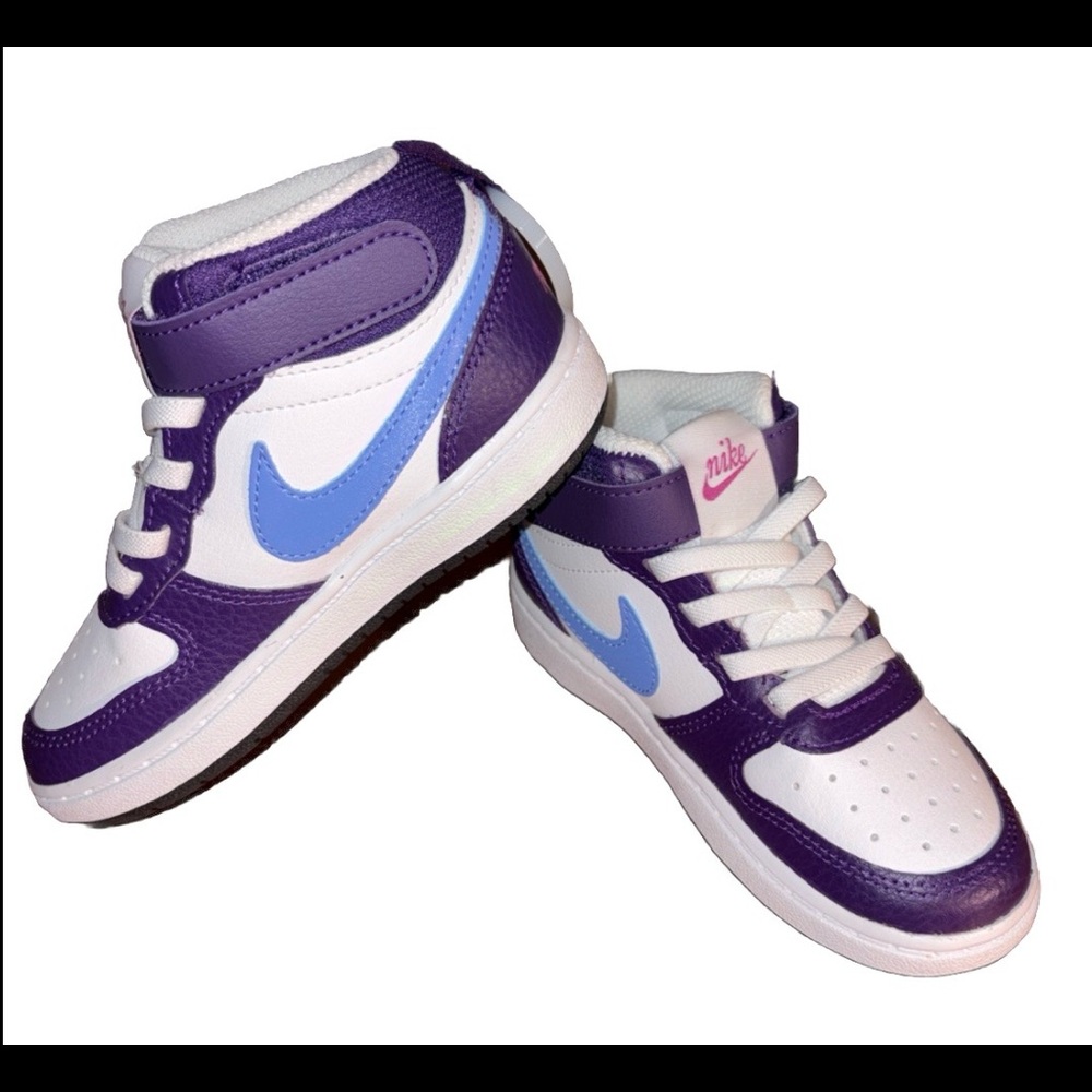 Nike Little Kid's Court Borough Mid 2 Shoes White Eggplant Blue size 9c NEW - Picture 8 of 9
